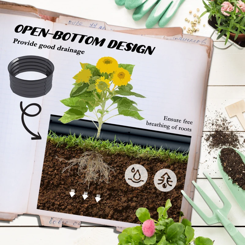 Best Set of 2 Raised Garden Bed, Metal Planter Box with Safety Edging, Easy-to-assemble Stock Tank, Dark Grey - Image 5