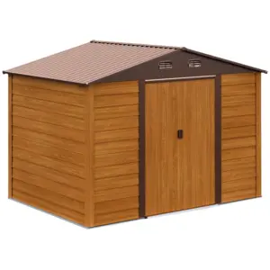 Best 9 x 6ft Garden Shed, Metal Storage Tool House Gardening Tool Storage with Shutter Vents, Brown