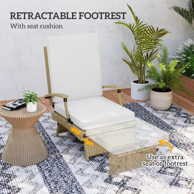 Best 80° Reclining Rattan Lounger - White/Beige - Image 6