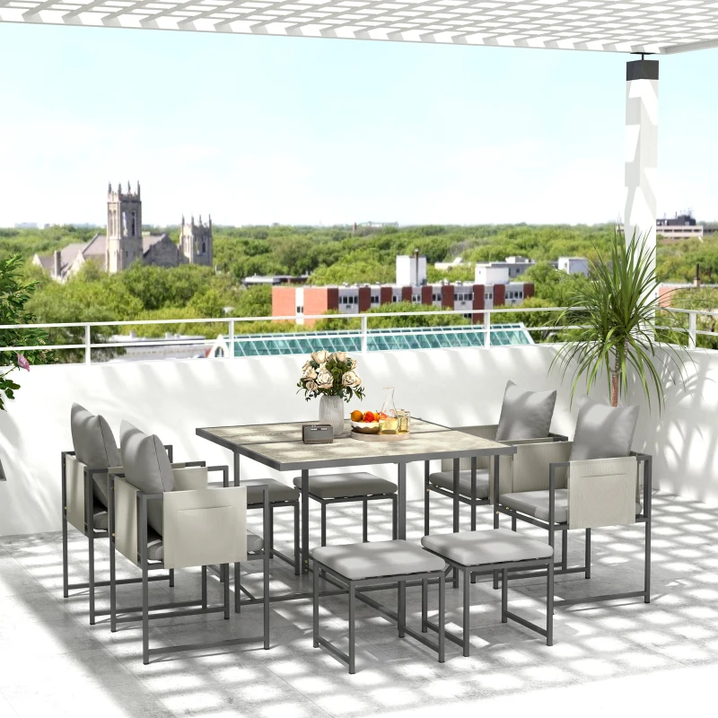Best Nine-Piece Steel Frame Garden Dining Set - Grey - Image 2