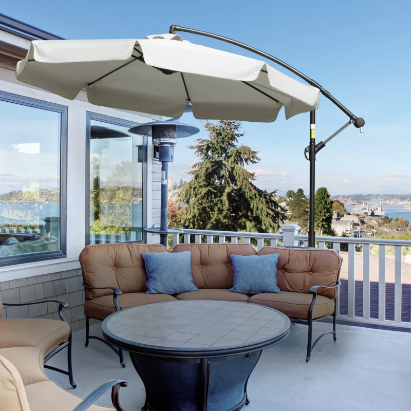 Best 2.7m Garden Banana Parasol Cantilever Umbrella with Crank Handle and Cross Base for Outdoor, Hanging Sun Shade, Cream White - Image 2