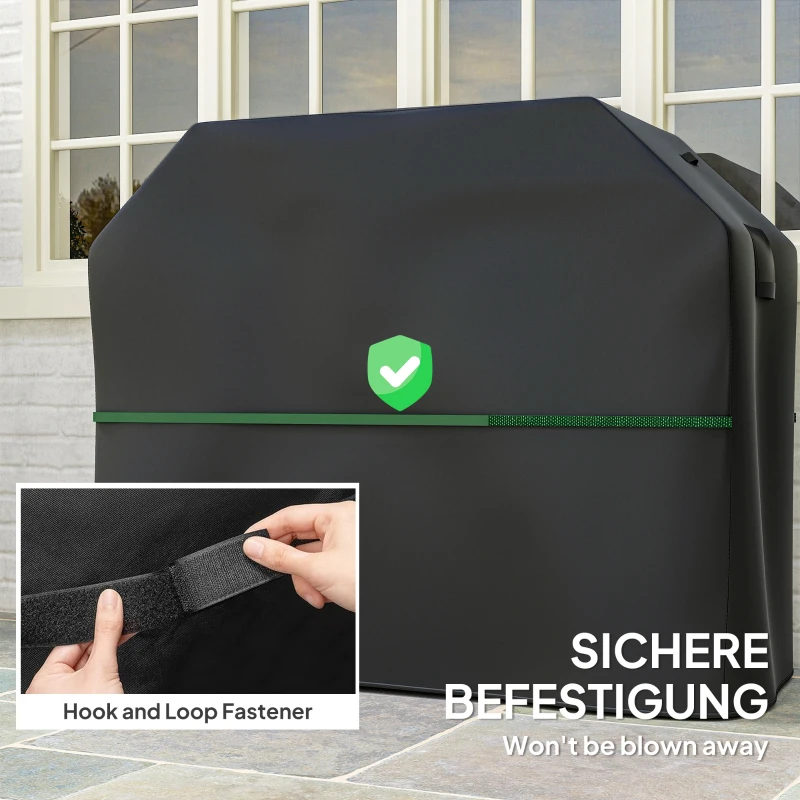 Best BBQ Cover for Rectangular Gas Grill, 600D UPF30+ Oxford Fabric Barbecue Cover for Waterproof Protection Rip-Proof, with Windproof Hook and Loop Fasteners, Vents, 147 x 61 x 122 cm, Black - Image 5