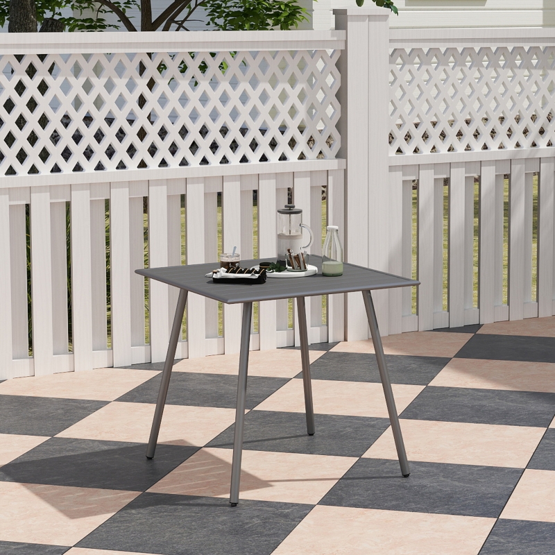 Best Square Garden Table with Slat Top, Steel Frame, Outdoor Table for 4 Person, 80 x 80 x 74 cm, Grey - Image 10