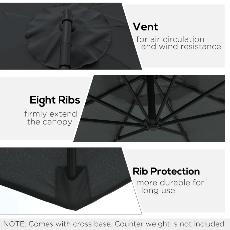 Best 2.45m Overhanging Cantilever Parasol, Heavy Duty Waterproof Garden Umbrella with Cross Base, Black - Image 5
