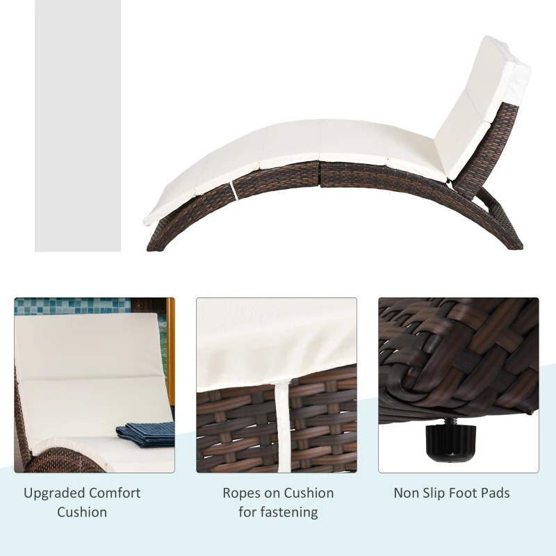 Best Outdoor Foldable PE Rattan Sun Lounger with Soft Padded Cushion, Ergonomic Curved Design Sun Bed for Garden, Balcony, Garden, Brown - Image 7