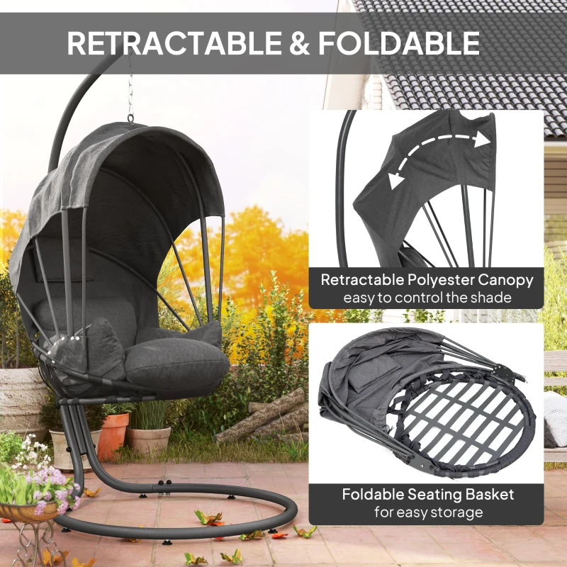 Best Hanging Egg Chair Swing Hammock Chair with Stand, Cushion and Retractable Canopy, for Indoor and Outdoor, Grey - Image 4