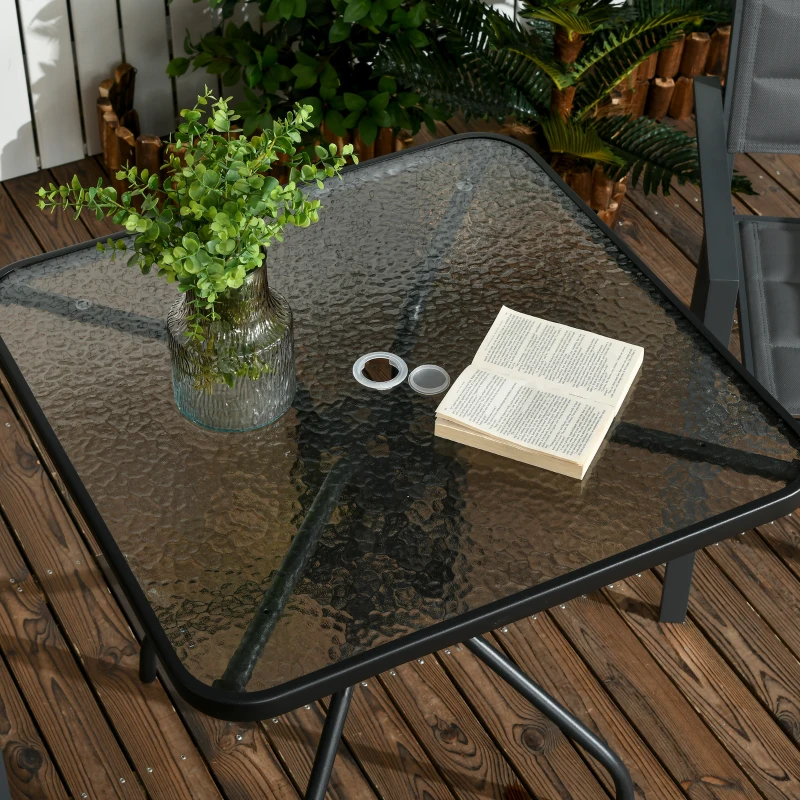 Best Square Garden Dining Table with Tempered Glass Top & Umbrella Hole, 76 x 76 cm - Image 7
