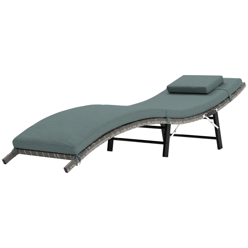 Best Rattan Folding Sun Lounger Outdoor Chair with Cushion and Pillow Mixed Grey - Image 11