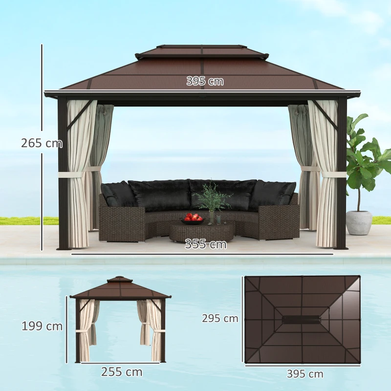 Best 3 x 4m Hardtop Gazebo Canopy with UPF30+ Double Polycarbonate Roof, Aluminium Frame Garden Gazebo Permanent Pavilion with Mosquito Netting and Curtains for Patio, Deck, Beige - Image 3