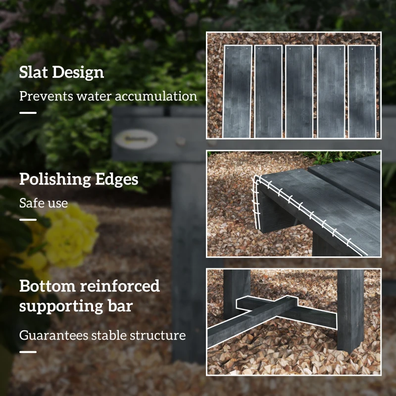 Best 2-Seater Garden Wooden Bench, Grey - Image 6