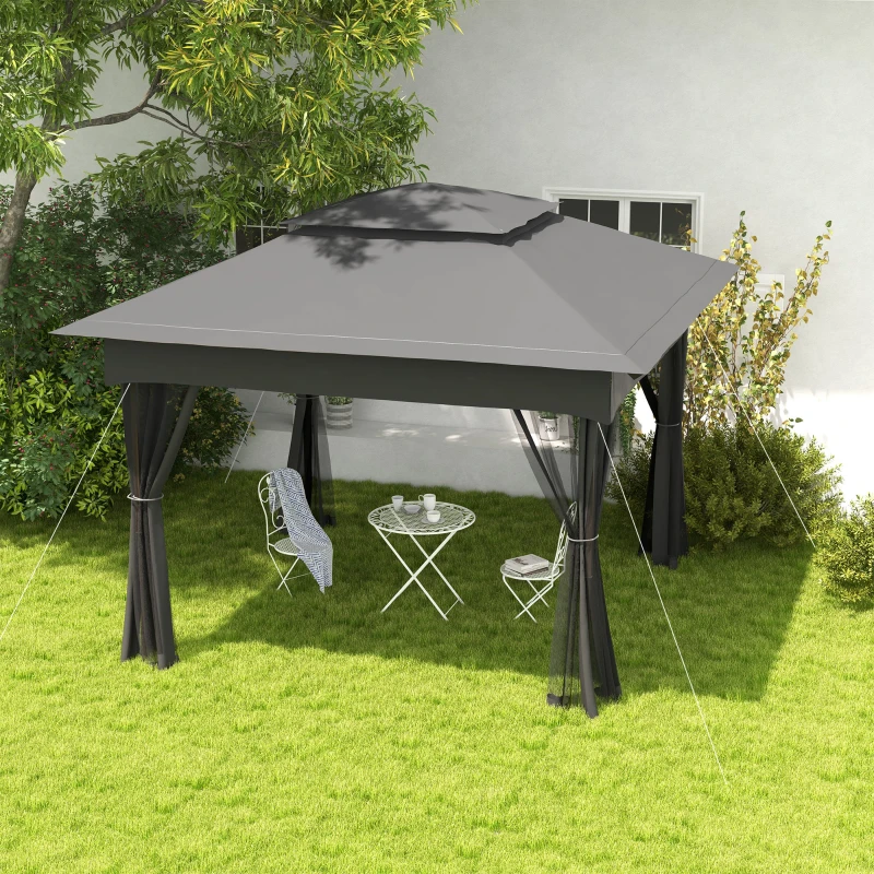 Best 3 x 3(m) Pop Up Gazebo, Double-roof Garden Tent with Netting and Carry Bag, Party Event Shelter for Outdoor Patio, Dark Grey - Image 2