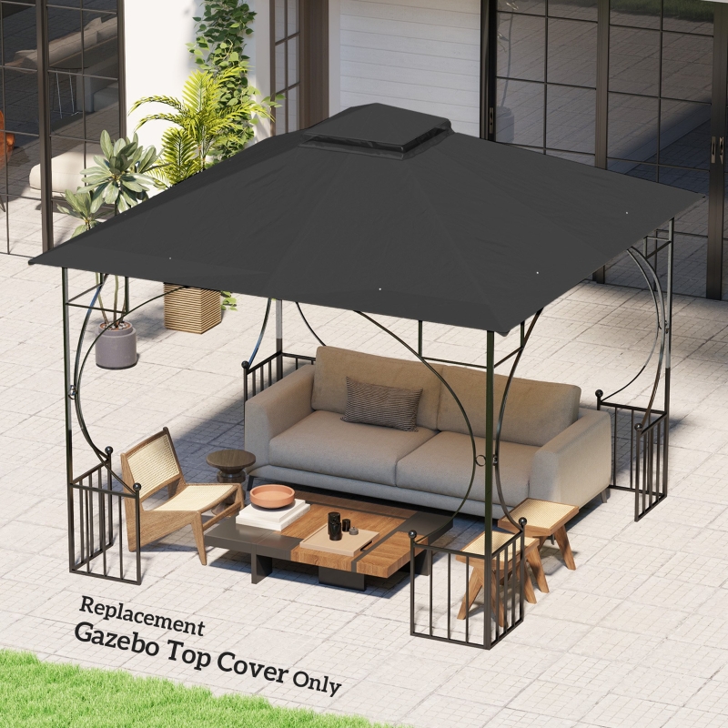 Best 3x3(m) Replacement Gazebo Canopy, Double Tier Roof Top for Garden, Patio, Outdoor, Black (TOP ONLY) - Image 10