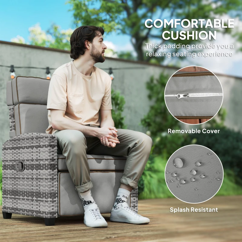 Best 145° Reclining Rattan Armchair, with Footrest - Mixed Grey/Grey - Image 7