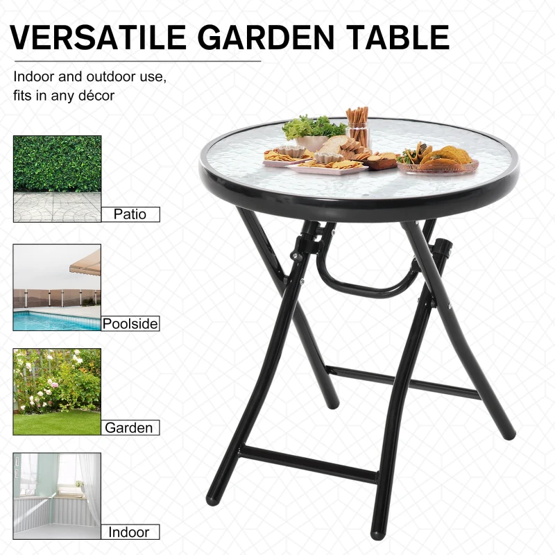Best Foldable Garden Table, Round Folding Table with Glass Tabletop and Safety Buckle for Patio, Garden, Outdoor, Indoor, Black - Image 5