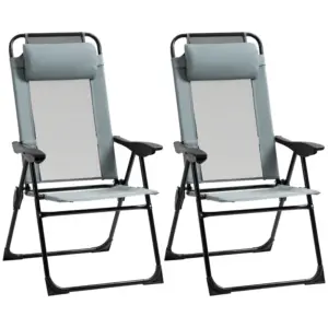 Best Set of 2 Portable Folding Recliner Outdoor Patio Adjustable Backrest, Grey