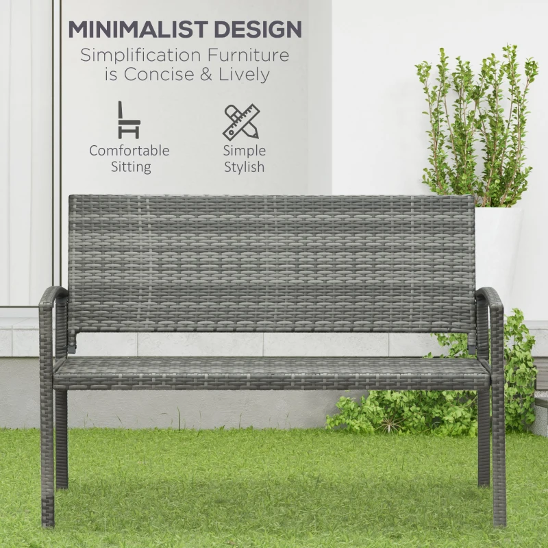 Best 2 Seater Poly Rattan Garden Bench, All Weather Wicker Garden Loveseat, Outdoor Seating Bench with 240 Load Capacity, Backrest and Armrests for Patio, Terrace, Balcony, Grey - Image 4
