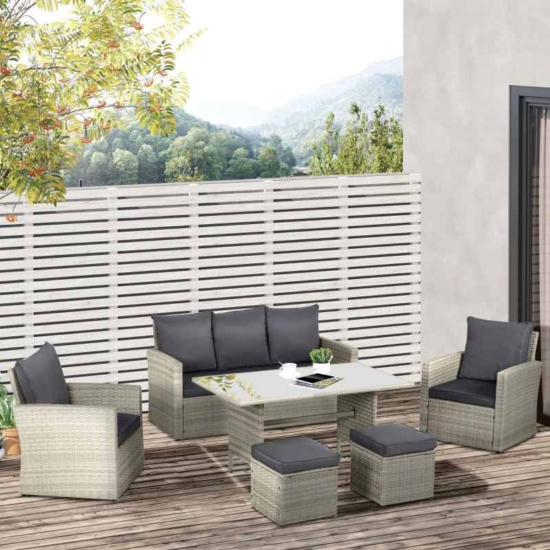 Best Six-Piece Rattan Sofa Set, with Glass-Top Table - Mixed Grey - Image 2