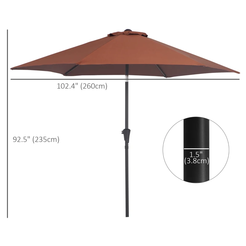 Best 2.6M Garden Parasol Umbrella with Tilt and Crank, Outdoor Sun Parasol Sunshade Shelter with Aluminium Frame, Coffee - Image 3