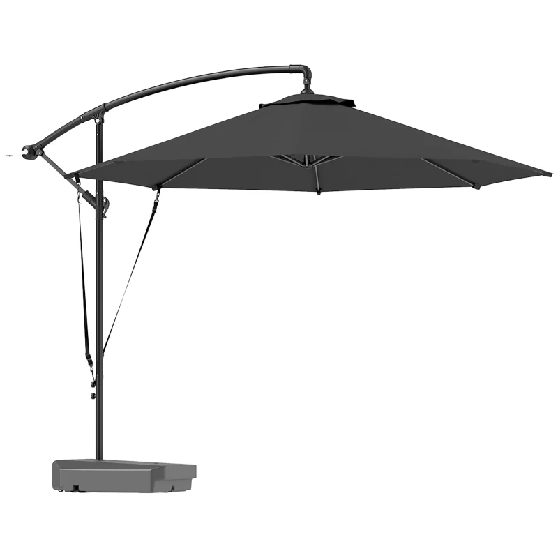 Best 3(m) Garden Cantilever Parasol with Fillable Base, Wind Protection Strap, Cover, Round Banana Hanging Umbrella with Crank Handle and Tilt, Patio Umbrella for Outdoor Sun Shade, UPF50+, Grey