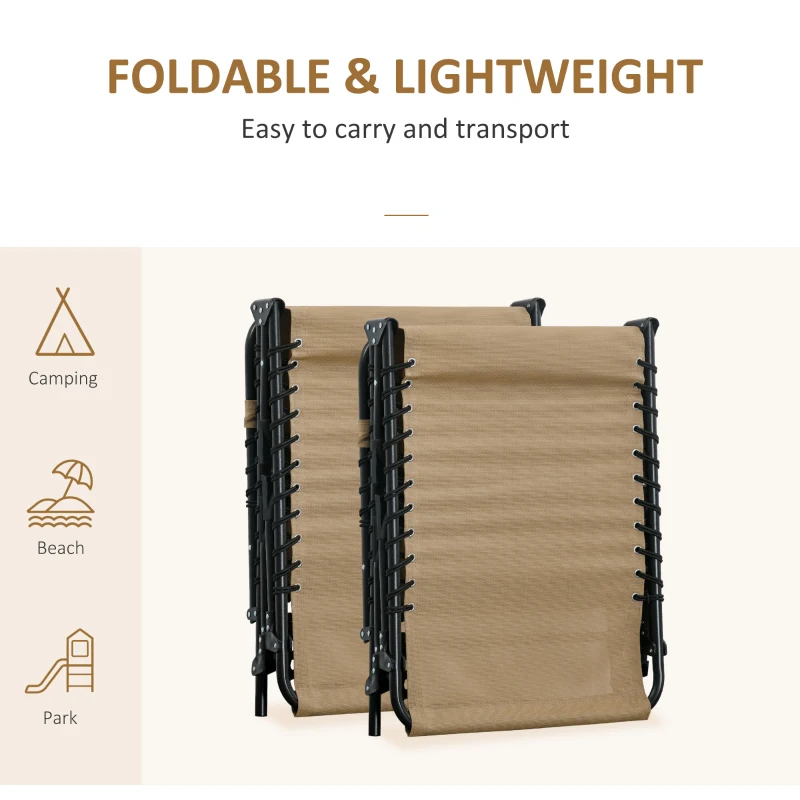 Best Portable Sun Lounger Set of 2, Folding Camping Bed Cot, Reclining Lounge Chair 5-position Adjustable Backrest with Side Pocket, Pillow for Patio Garden Beach Pool, Beige - Image 6