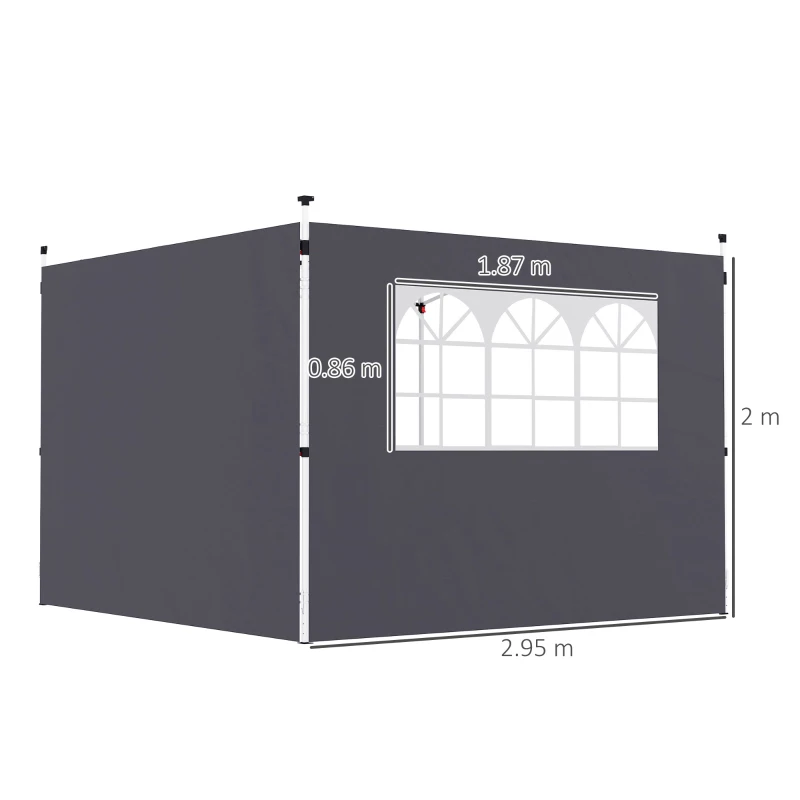Best 3 Meters Gazebo Replaceable Exchangeable Side Panel Wall Panels Walls With Window, Dark Grey - Image 3