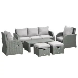 Best Six-piece Outdoor Rattan Dining Set, Outdoor Sofa Set with Reclining Armchairs and Mental Frame, Grey