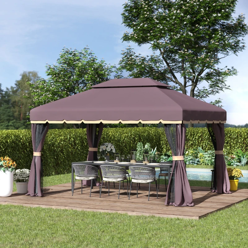 Best 3 x 4m Aluminium Garden Gazebo, Marquee Canopy Shelter Pavilion Party Tent with Nets and Curtains for Garden and Deck, Coffee - Image 2