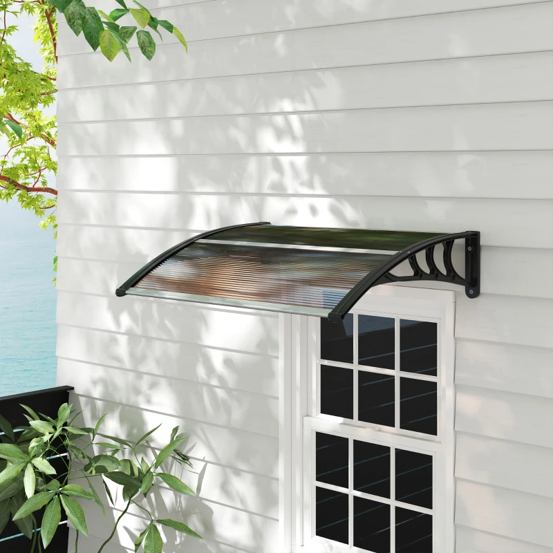 Best Front Door Canopy Outdoor Awning Aluminium Rigid Plastic Polycarbonate Rain Shelter UV Water Rain Resistant 100 x 75cm Brown - Image 2