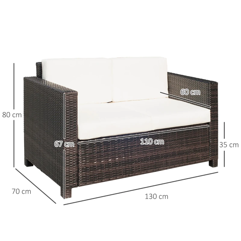 Best Rattan Sofa, 2 Seater Garden Furniture with Soft Padded Cushion and Armrests, Wicker Garden Loveseat for Patio, Mixed Brown - Image 3