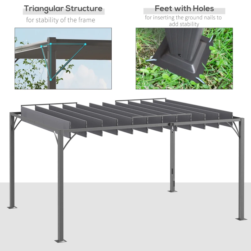Best 4 x 3(m) Outdoor Pergola with Retractable Roof, Aluminium Louvered Patio Gazebo Canopy for Lawn Garden Patio, Grey - Image 6