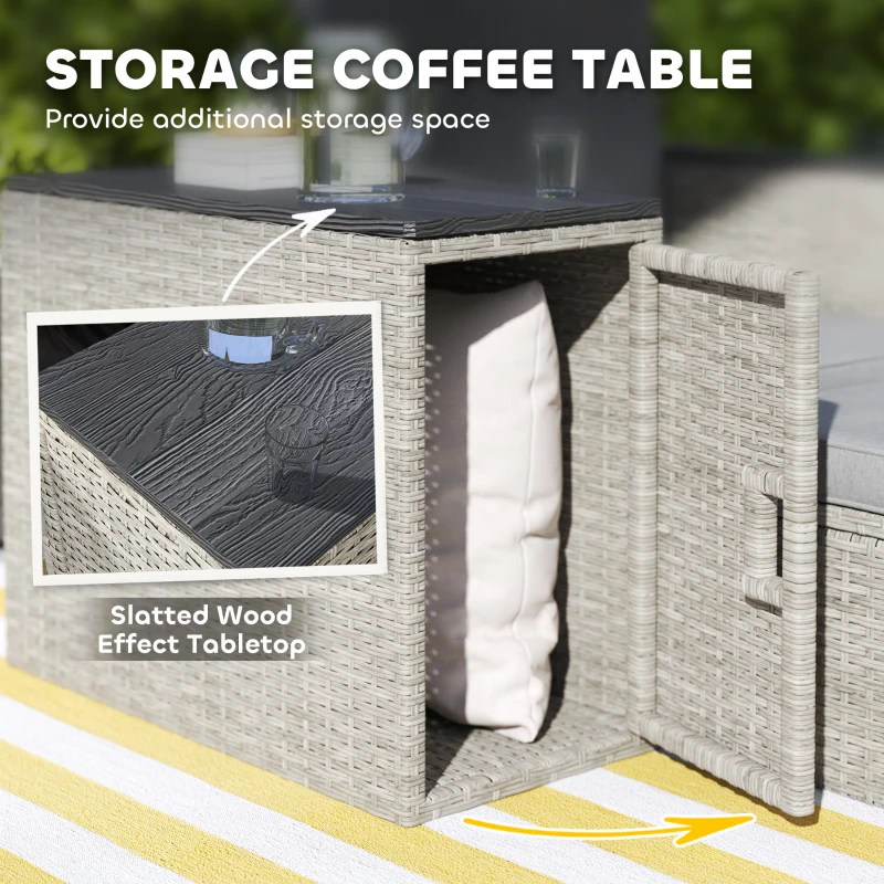 Best 5 Piece Rattan Garden Furniture Set, Nesting Outdoor Furniture Conversation Set with 2 Footstools, WPC Storage Coffee Table and Cushions, Wicker Garden Sofa for Conservatory, Terrace, Grey - Image 8