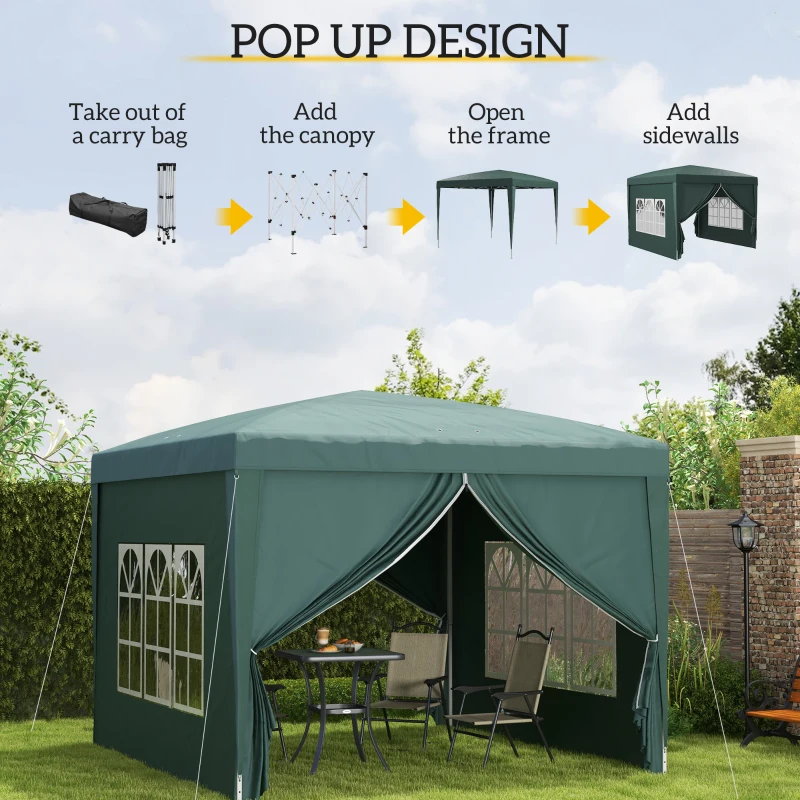 Best 3 x 3m Pop Up Gazebo, Wedding Party Canopy Tent Marquee with Carry Bag and Windows, Green - Image 4