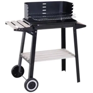 Best Trolley Charcoal BBQ Barbecue Grill Outdoor Patio Garden Heating Smoker with Side Trays Storage Shelf and Wheels