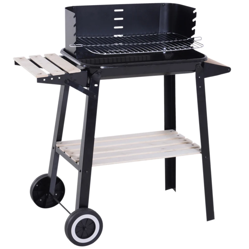 Best Trolley Charcoal BBQ Barbecue Grill Outdoor Patio Garden Heating Smoker with Side Trays Storage Shelf and Wheels