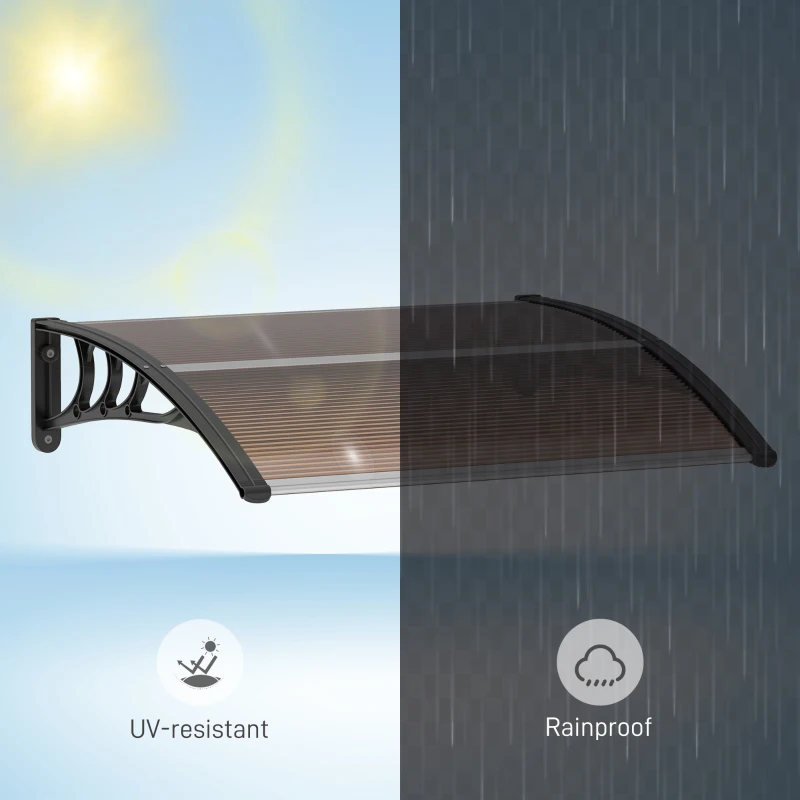 Best Front Door Canopy Outdoor Awning Aluminium Rigid Plastic Polycarbonate Rain Shelter UV Water Rain Resistant 100 x 75cm Brown - Image 6