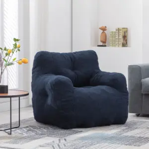 Soft Tufted Foam Snuggle Chair with Teddy Fabric, No Assembly Required, 100x94x70 cm, Blue