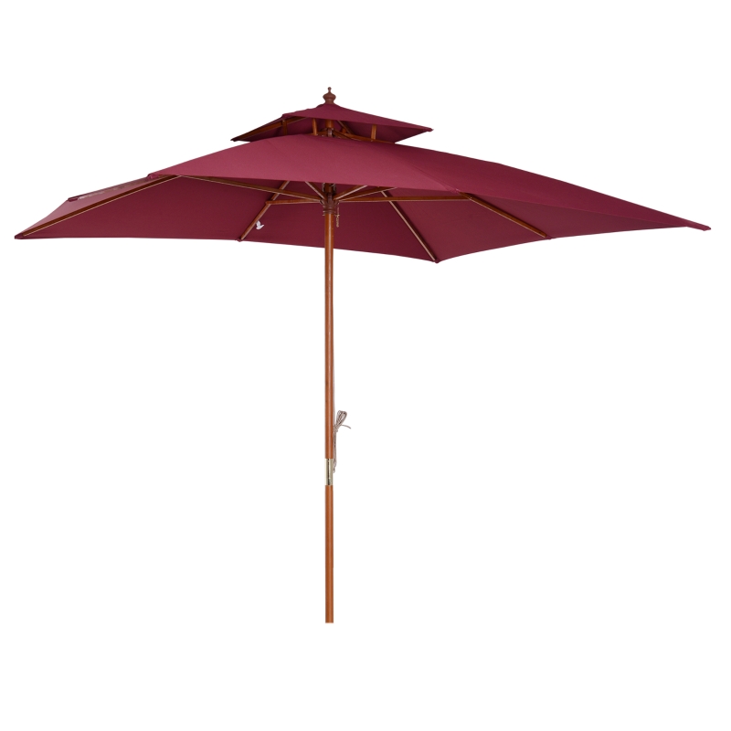 Best 3 x 3(M) Garden Parasol Umbrella Sunshade, Outdoor Wooden Parasol with Double Tier Canopy, Wine Red - Image 11