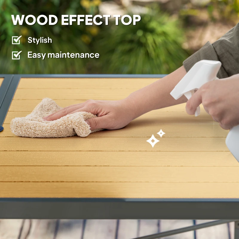 Best Garden Table for 6, Outdoor Dining Table with 5cm Umbrella Hole, Wood Effect Top, Rust Resistant Frame, for Patio, Balcony, Terrace, 150 x 90 cm - Image 4