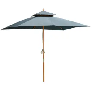 Best 3 x 3 metre Patio Parasol Garden Umbrellas Sunshade Outdoor Wooden Parasol Canopy Double Tier, Dark Grey, BASE NOT INCLUDED