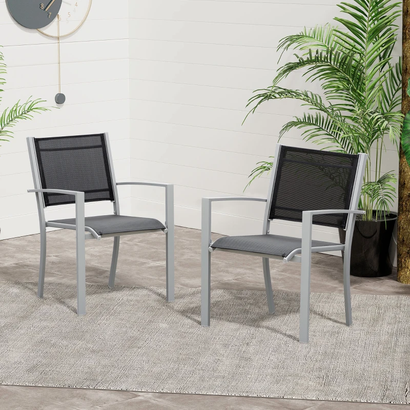 Best Garden Chairs Set Of 2 Outdoor Chairs with Steel Frame Texteline Seats for Dining Patio Balcony Grey and Black - Image 2