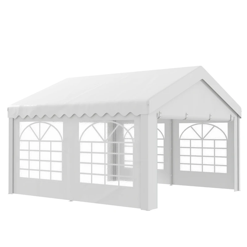 Best 4m x 4m Marquee Party Tent Wedding Canopy, Pop Up Gazebo with Sidewalls, Doors, Windows, Galvanised Garden Gazebo for Parties Events, White