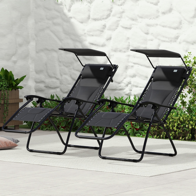 Best Zero Gravity Lounger Chair Set of 2, Folding Reclining Patio Chair with Shade Cover, Padded Seat, Cup Holder, Soft Cushion and Headrest for Poolside, Camping, Black - Image 10