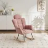 Upholstered Tufted Teddy Fabric Rocking Chair with Headrest and Backrest, Wooden Frame, Painted Metal Base, 102L x 70W x 105H cm, Pink - Image 4