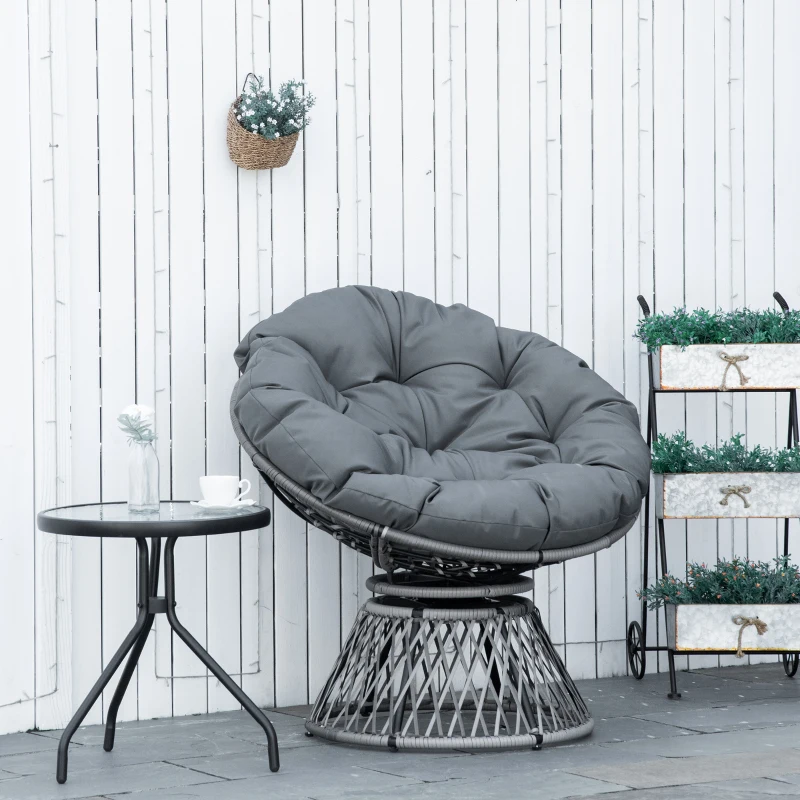 Best 360° Swivel Rattan Papasan Moon Bowl Chair Round Lounge Garden Wicker Basket Seat with Padded Cushion Oversized for Outdoor Indoor, Grey - Image 2