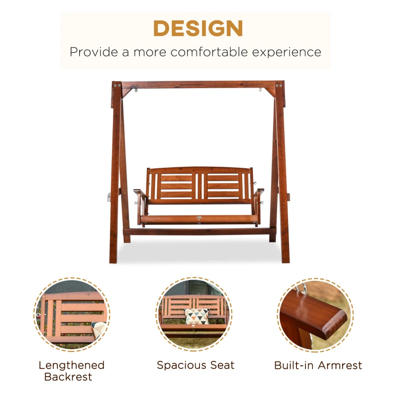 Best 2 Seater Outdoor Garden Swing Chair Wooden Hammock Bench for Porch Patio Yard - Image 6