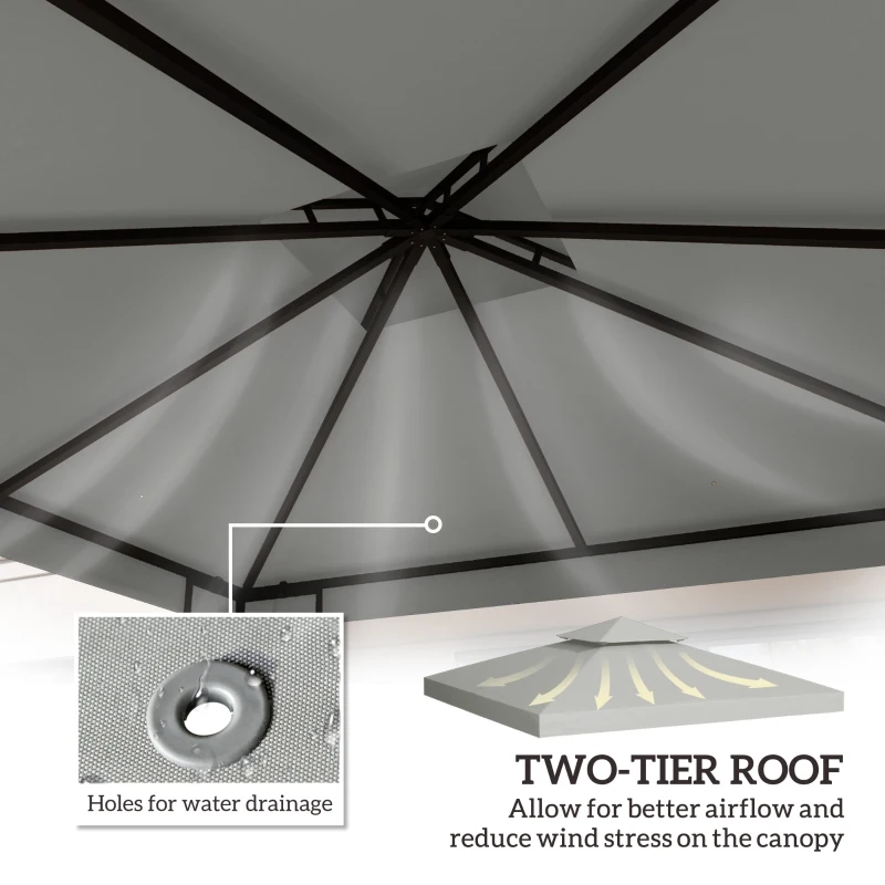 Best 3(m) Gazebo Top Cover Double Tier Canopy Replacement Pavilion Roof Light Grey - Image 4