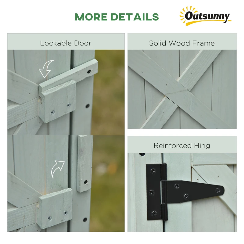 Best Wooden Garden Shed, Outdoor Storage Cabinet with 2 Shelves and Hooks, Locking Organiser Outdoor Narrow Tool House, 74x55x155cm, Green - Image 7