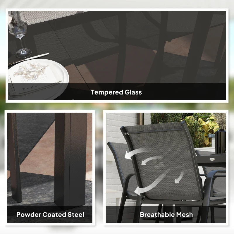 Best 8 Seater Garden Dining Set with Stacking Chairs, Rectangular Tempered Glass Top, Garden Furniture Set, Outdoor Dining Table and Chairs for Patio, Balcony, Poolside, Dark Grey - Image 5