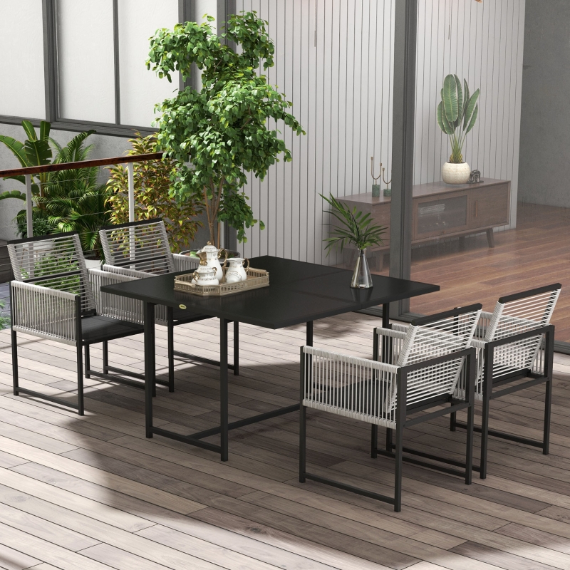 Best Five-Piece Metal Dining Set, with Folding Back Chairs, Light Grey - Image 10