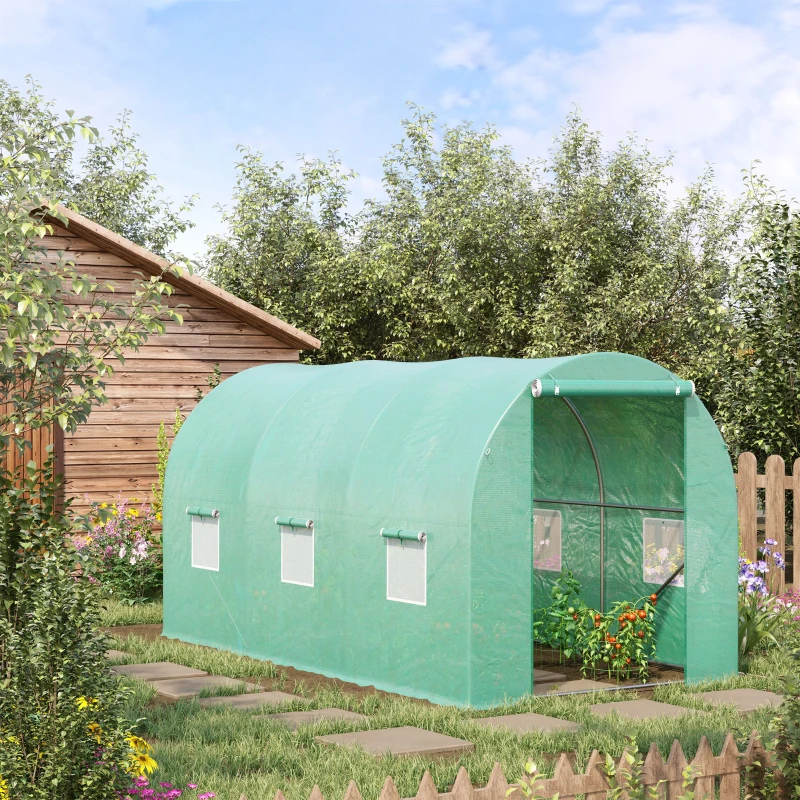Best 4 x 2 x 2 m Polytunnel Greenhouse with Roll-up Door and 6 Mesh Windows, Walk-in Garden Tunnel Warm House Tent with UV-resistant PE Cover and Galvanised Steel Frame, Green - Image 2
